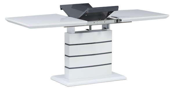Rozkládací jídelní stůl HT-410 WT 140+40x80 cm, vysoký lesk bílý+šedý