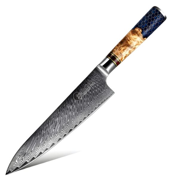 Japonský šéfkuchařský nůž z damaškové oceli SaKuRo Honey 19 cm