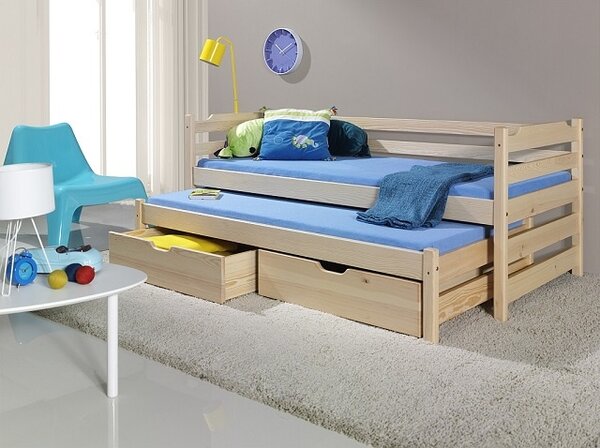 Rozkládací postel Martin s úložným prostorem 80x180 cm (Š 87 cm, D 190 cm, V 77 cm), Přírodní borovice, Přírodní borovice, 2 ks matrace (1 ks hlavní + 1 ks přistýlka)