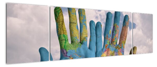 Obraz - mapa světa na dlani (170x50cm)