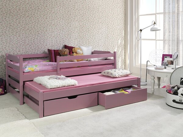 Rozkládací postel Martin II s úložným prostorem 90x200 cm (Š 97 cm, D 208 cm, V 77 cm), Růžová, Růžová, bez matrací, zábranka vlevo