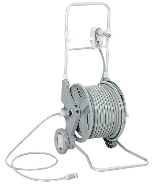 Outsunny vozík na hadici 45 m s klikou, 2‑režimovou pistolí a adaptérem — 45 x 44 x 78 cm | Aosom