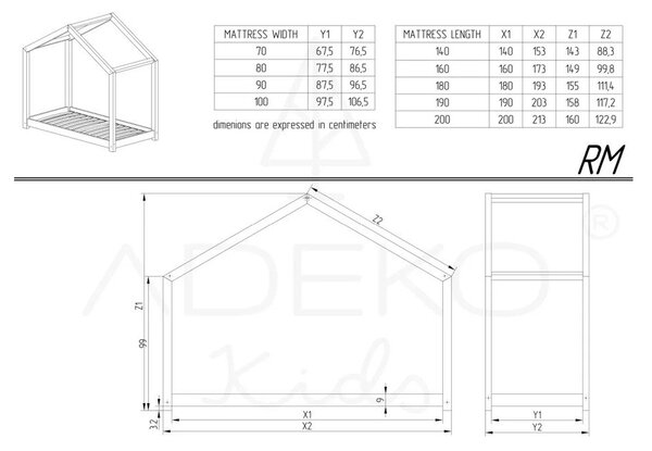 Domečková dětská postel s výsuvným lůžkem s úložným prostorem s roštem v přírodní barvě 120x200 cm RM – Adeko
