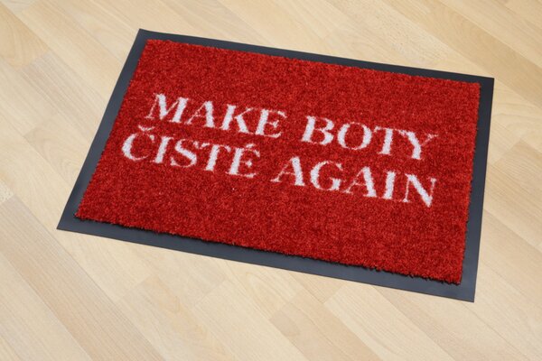 GDmats, EXKLUSIVNĚ: Rohožka od TMBK: MAKE BOTY ČISTÉ AGAIN - na ven i na doma, 39x58, červená, chodba / předsíň