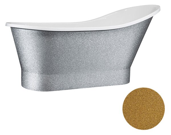 Besco Volně stojící vana z litého mramoru Gloria Glam G 150x67 (160x67,5) Barva: Bílá/stříbrná, Rozměry (cm): 150x67
