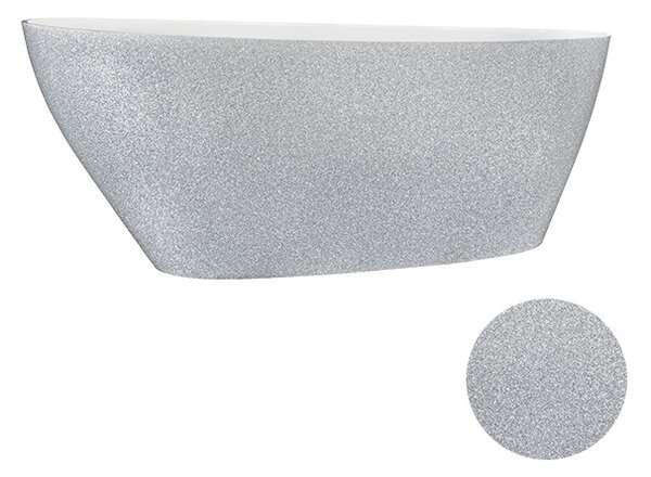 Besco Volně stojící vana z litého mramoru Goya Glam 140x62 (160x70, 170x72) Barva: Bílá/stříbrná, Rozměry (cm): 169,2x72,2