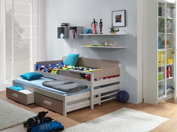 Rozkládací postel Dois s úložným prostorem 90x200 cm (Š 97 cm, D 208 cm, V 79 cm), Růžová, Dub sonoma PVC, 2 ks matrace (1 ks hlavní + 1 ks přistýlka), zábranka vpravo