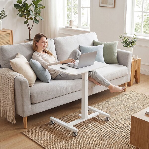 HOMCOM výškově nastavitelný stojací stůl 75–114 cm — mobilní stolík na notebook s naklápěcí deskou, bezpečnostní zarážkou, ocelovým rámem, pneumatické