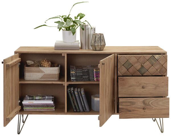KOMODA, akácie, barvy akácie, bronzová, 145/80/45 cm Ambia Home - Široké komody