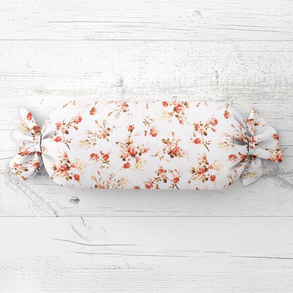 Biante Polštář válec bonbon Sandra SA-304 Oranžovo žluté růžičky na bílém 15x40 cm