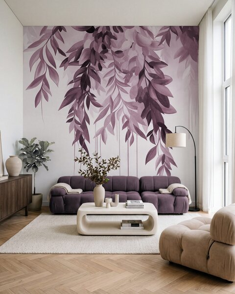 Fototapety Kaskáda listů · Fialová, Fototapety akvarel, w10057v1 : uwalls.cz