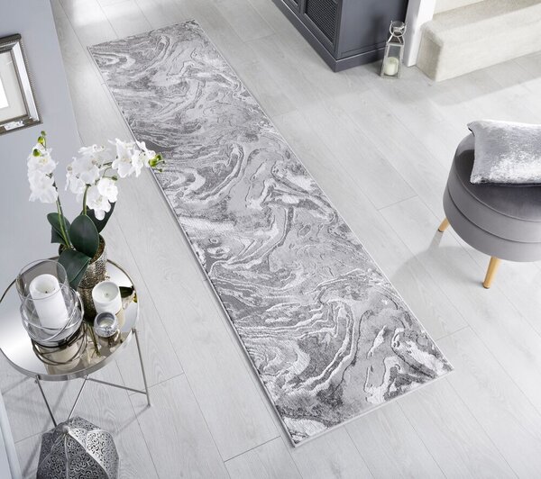Flair Rugs, Běhoun Eris Marbled Silver, 60x230, šedá, chodba / předsíň
