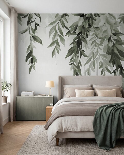 Fototapety Kaskáda listů · Zelená, Fototapety akvarel, w10057v2 : uwalls.cz