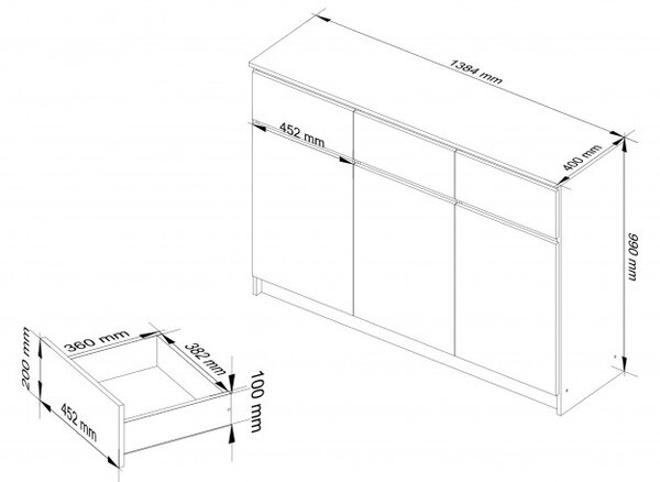 Komoda K140 3D 3SZ CLP bílá