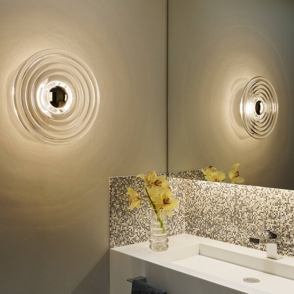Tom Dixon LED nástěnné světlo Press Large, čiré, 35 cm 937 IP55, stmívatelný, Čirá / transparetní, Sklo, Design