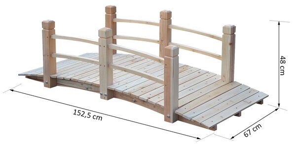 Zahradní most Outsunny Dřevěný most s zábradlím do 180 kg z borového dřeva Přírodní 152,5 x 67 x 48 cm | Aosom