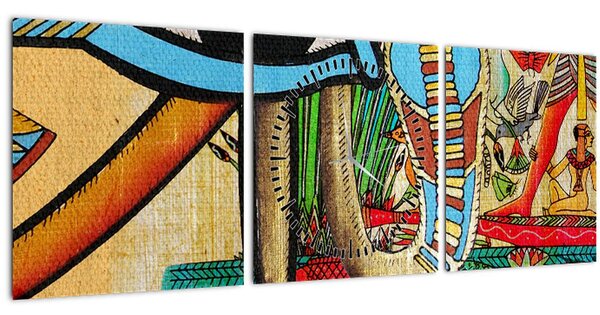 Obraz s egyptskými motivy (s hodinami) (90x30 cm)