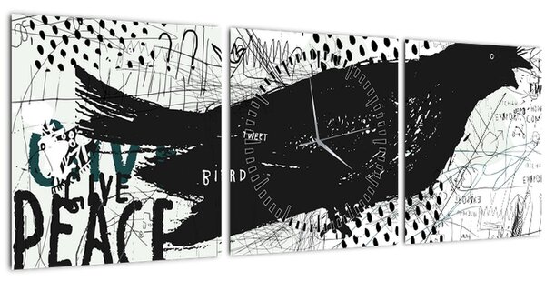 Obraz - Street art - bird (s hodinami) (90x30 cm)