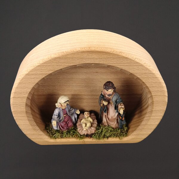 AMADEA Dřevěný betlém ve tvaru polokoule s figurkami, masivní dřevo, 17 x 13 x 4,5 cm, český výrobek