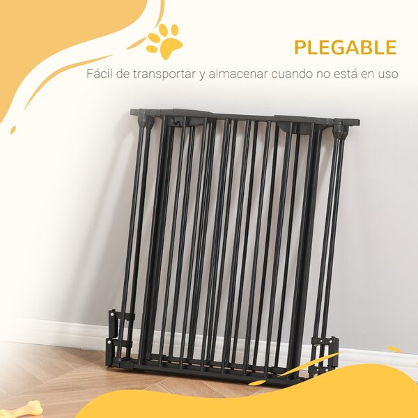 Skládací psí zábrana PawHut 180x74,5 cm s 3 panely a automatickým zámkem pro bezpečnostní bránu na schodiště a chodby - černá | Aosom