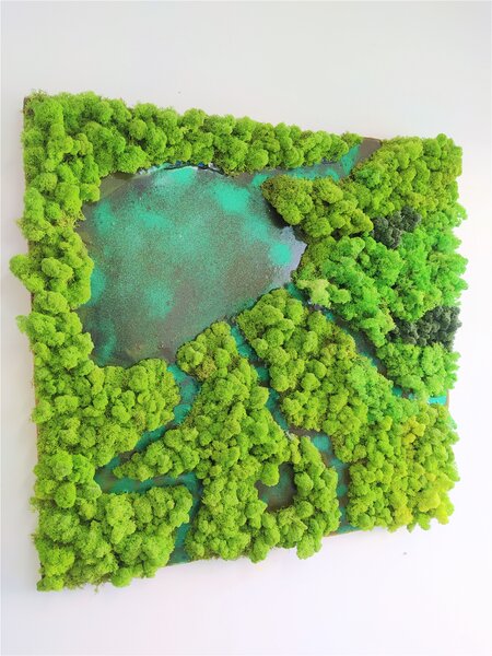Mechový obraz s epoxidem ''krajinka'' 85cm x 85cm