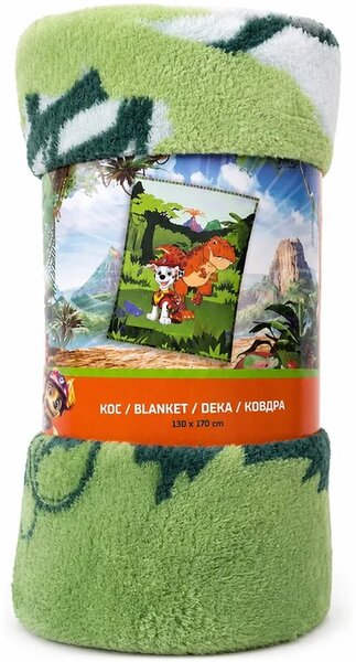 Dětská coral fleece deka Tlapková patrola – Paw Patrol - motiv Marshall a dinosaurus - 130x170 cm