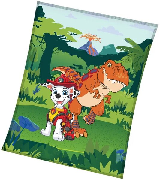 Dětská coral fleece deka Tlapková patrola – Paw Patrol - motiv Marshall a dinosaurus - 130x170 cm