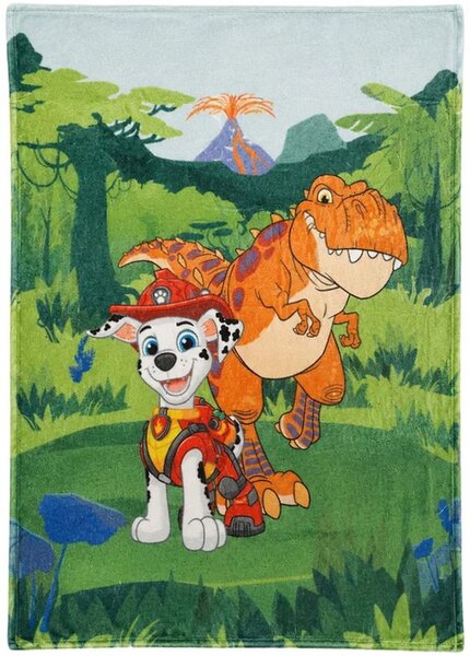 Dětská coral fleece deka Tlapková patrola – Paw Patrol - motiv Marshall a dinosaurus - 130x170 cm