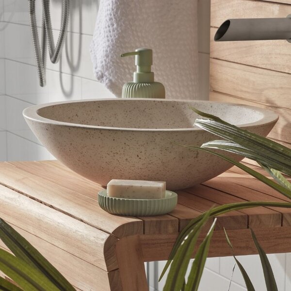 Kave Home Bílé kulaté terrazzo umyvadlo na desku Delina 40 cm