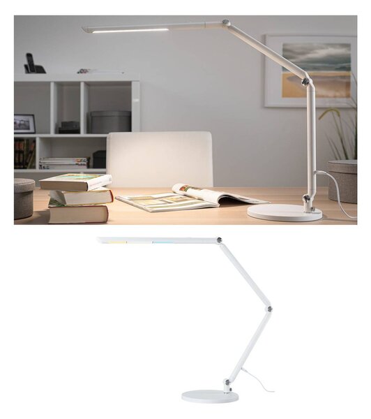 Paulmann LED stolní lampa FlexBar, bílá, 36 cm,, stmívatelný, Bílá / opál, Pracovna / kancelář, Hliník, Moderní