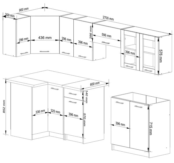 Rohová kuchyňská sestava 300 cm Ozara III B (beton)