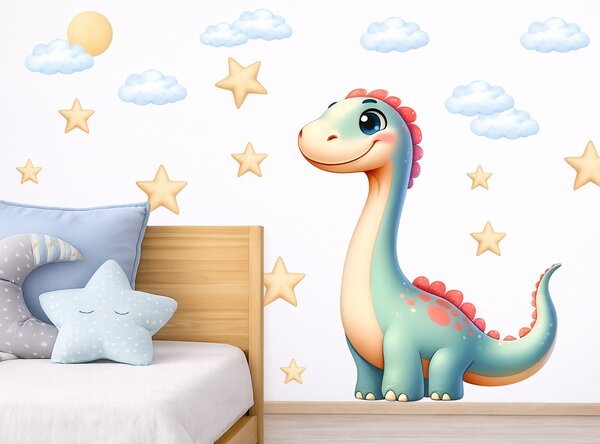 Dinosauřík textilní přelepitelná samolepka na zeď arch 63 x 75 cm