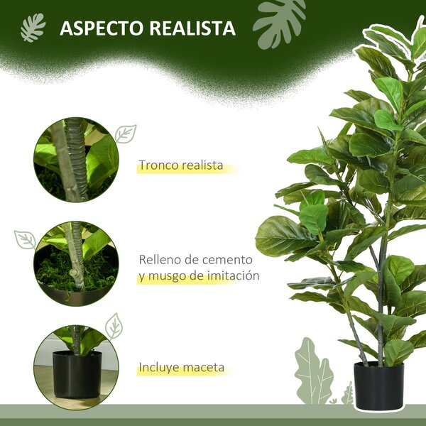 HOMCOM Sada 2 Dekorativních Umělých Rostlin 110x15 cm Umělé Fikusy se 90 Listy a Květináči pro Vnitřní Dekoraci do Obývacího Pokoje a Kanceláře Zelená
