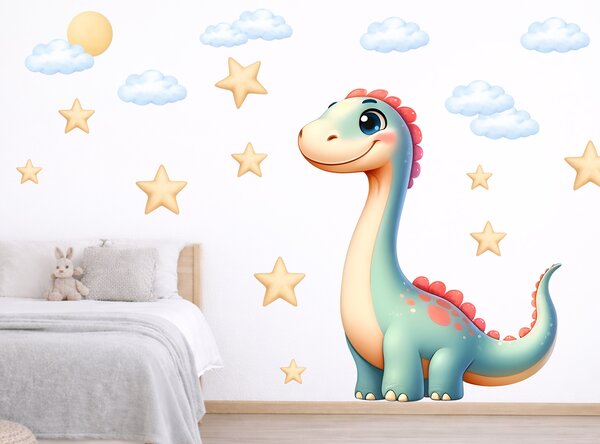 Dinosauřík textilní přelepitelná samolepka na zeď arch 63 x 75 cm