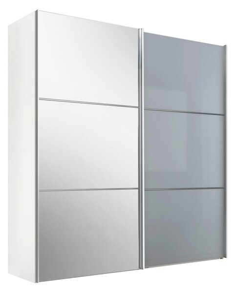 ŠATNÍ SKŘÍŇ SE ZRCADLEM, bílá, světle šedá, 167/222/68 cm Moderano - Šatní skříně