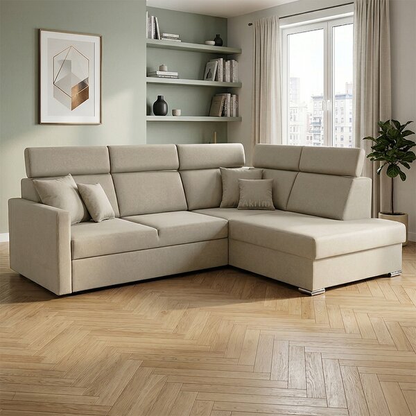 Sedací souprava SLIM XL | 238x180 cm | pravá | rozkládací + úložný prostor | letto 11 šedobéžová EASY CLEAN