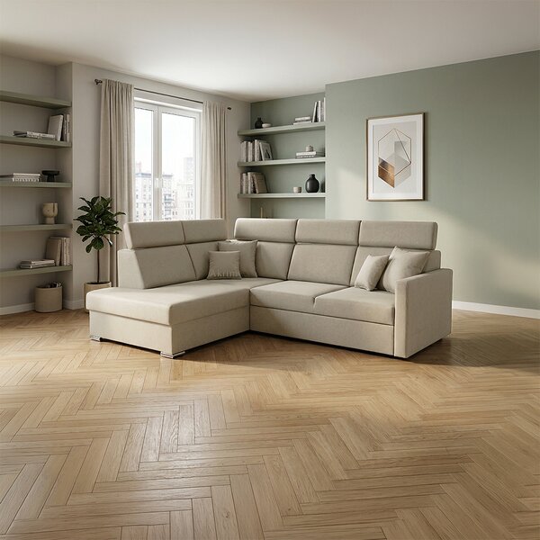Sedací souprava SLIM XL | 180x238 cm | levá | rozkládací + úložný prostor | letto 11 šedobéžová EASY CLEAN