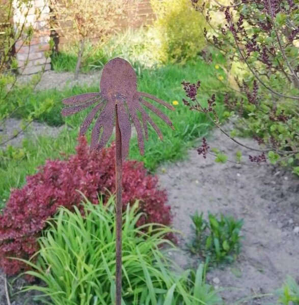 Kovový zápich na zahradu Echinacea 2 rezavý