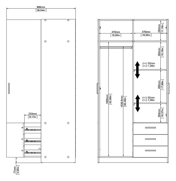 Bílá šatní skříň 99x200 cm Sprint – Tvilum