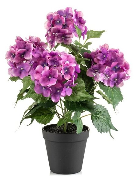 Umělá květina Hortenzie fuchsiová v květináči, 38cm