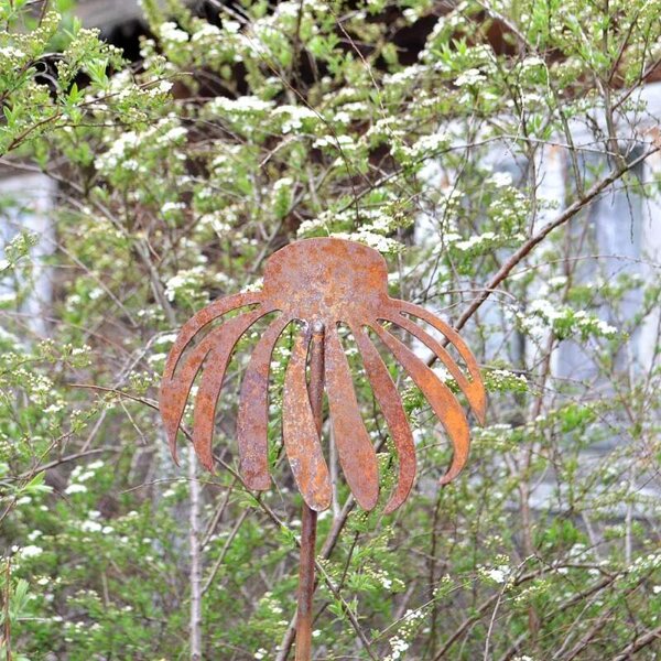 Zahradní kovový zápich Echinacea rezavý