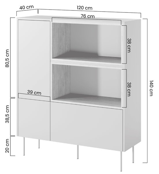 Vysoká komoda Desin 120 cm se zásuvkou - černý mat / dub nagano