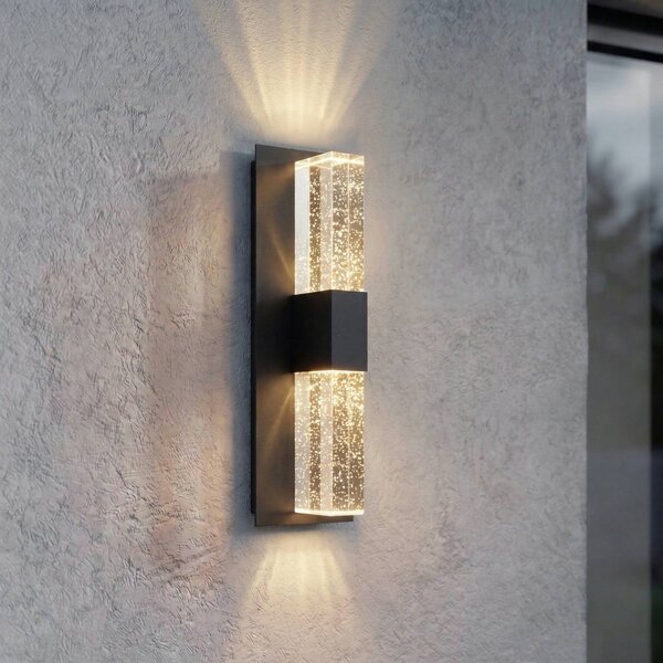 Lucande Venkovní nástěnné svítidlo LED Velune, antracitová/čirá, 46 cm,, Černá, Hliník, Moderní