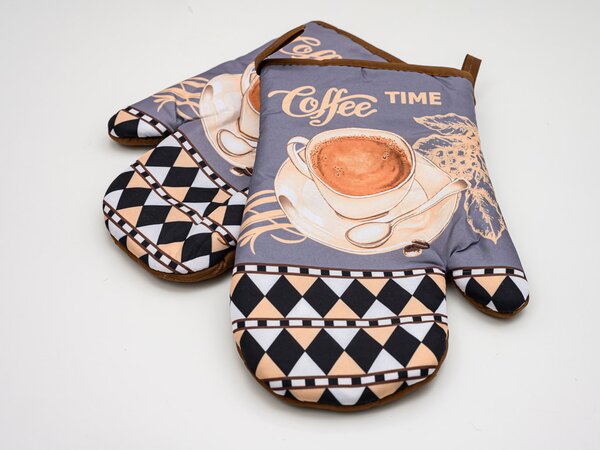Sada 2 šedých chňapek s magnetem COFFE BREAK