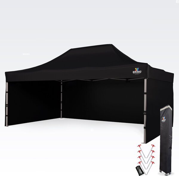 BRIMO Zahradní nůžkový stan 4x6 m Premium (Alu) s 3 stěnami – Rychlorozkládací - s 3 stěnami - Černá P. Alu