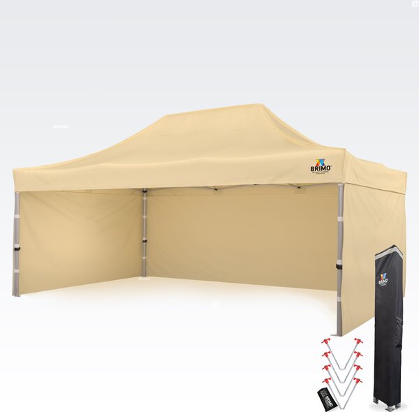 BRIMO Zahradní nůžkový stan 4x6 m Premium (Alu) s 3 stěnami – Rychlorozkládací - s 3 stěnami - Béžová P. Alu