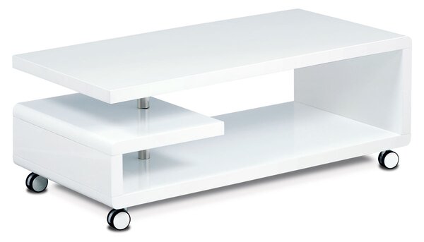 Konferenční stolek v bílém vysokém lesku na kolečkách, 115x60cm AHG-618 WT