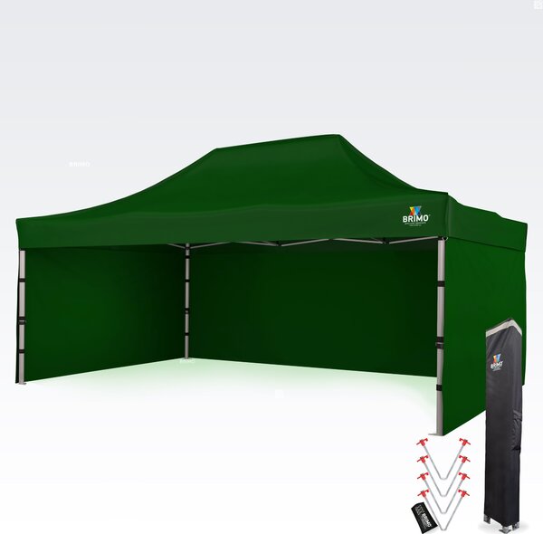 BRIMO Zahradní nůžkový stan 4x6 m Premium (Alu) s 3 stěnami – Rychlorozkládací - s 3 stěnami - Zelená P. Alu