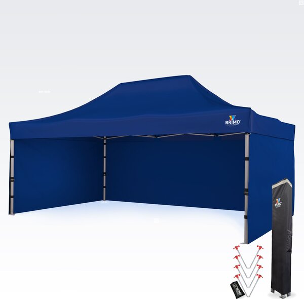 BRIMO Zahradní nůžkový stan 4x6 m Premium (Alu) s 3 stěnami – Rychlorozkládací - s 3 stěnami - Modrá P. Alu