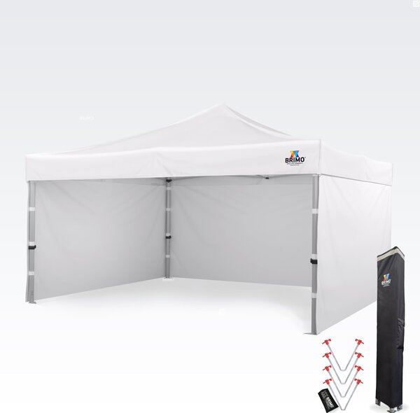 BRIMO Hliníkový Nůžkový stan 4x4 m ALU EXCLUSIVE – 3 stěny, HEX 45 mm - s 3 stěnami - Bílá P. Alu